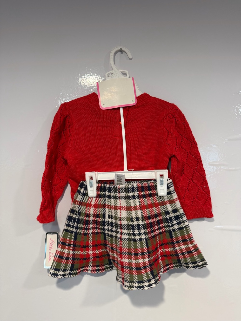 Little Lass Red "Merry" Knit Sweater Dress with Plaid Skirt NWT - Picture 4 of 4